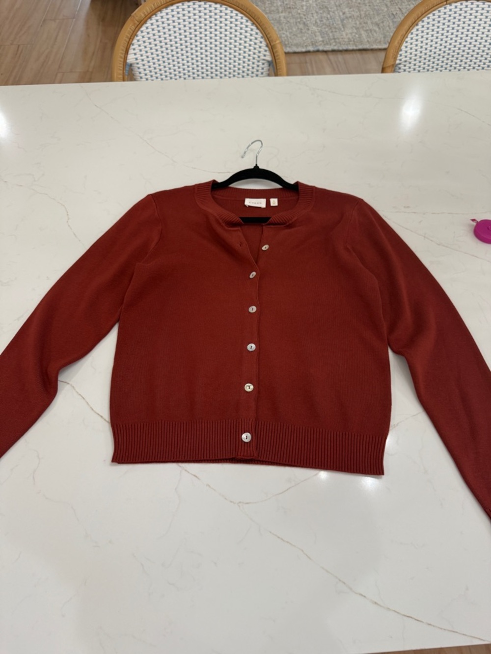 Crewneck Button-Front Cardigan in Rust